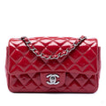 Second hand Chanel Classic Single Flap Mini Patent Leather Matelassè Shoulder Bag Red - Tabita Bags