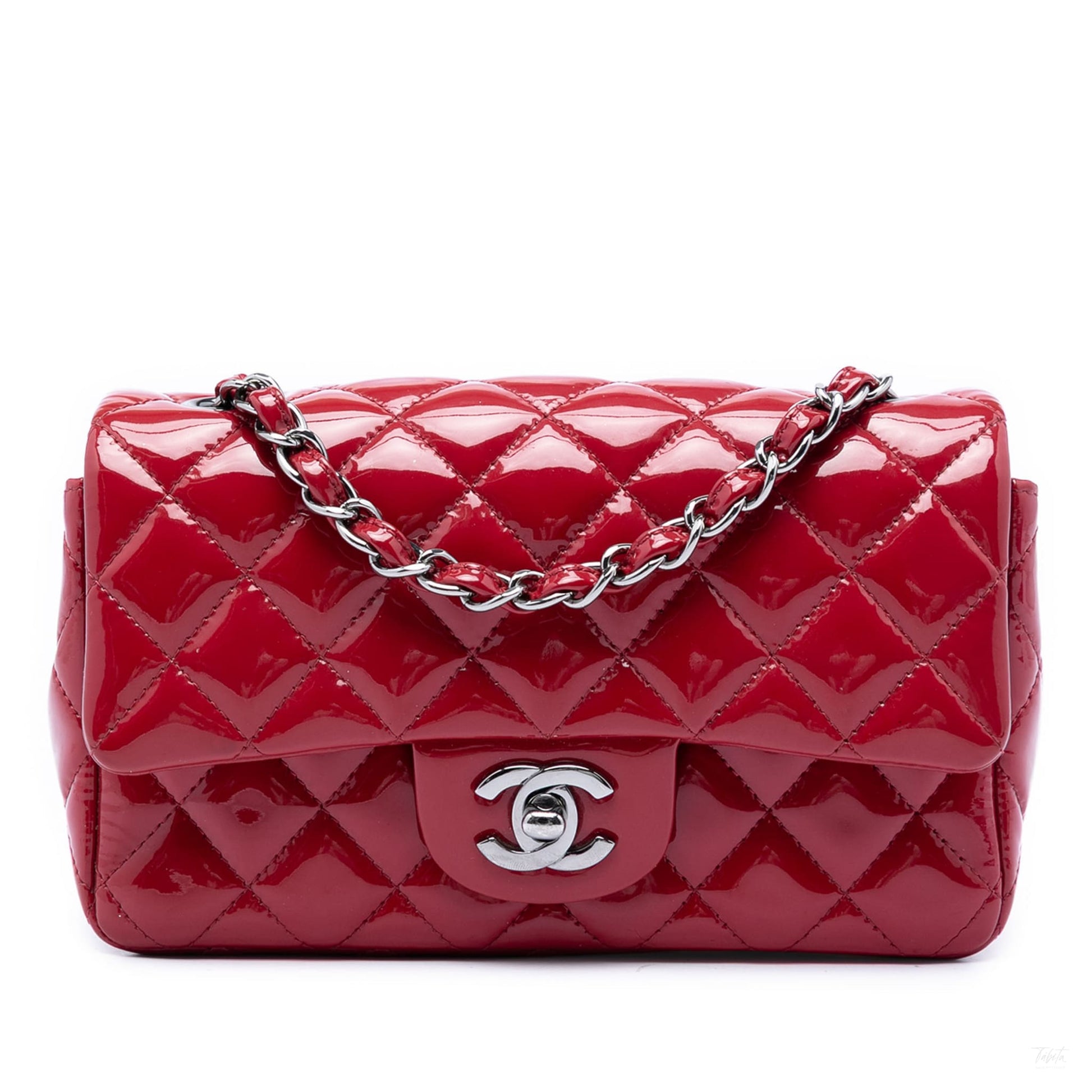Second hand Chanel Classic Single Flap Mini Patent Leather Matelassè Shoulder Bag Red - Tabita Bags