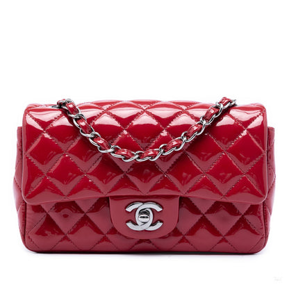Second hand Chanel Classic Single Flap Mini Patent Leather Matelassè Shoulder Bag Red - Tabita Bags