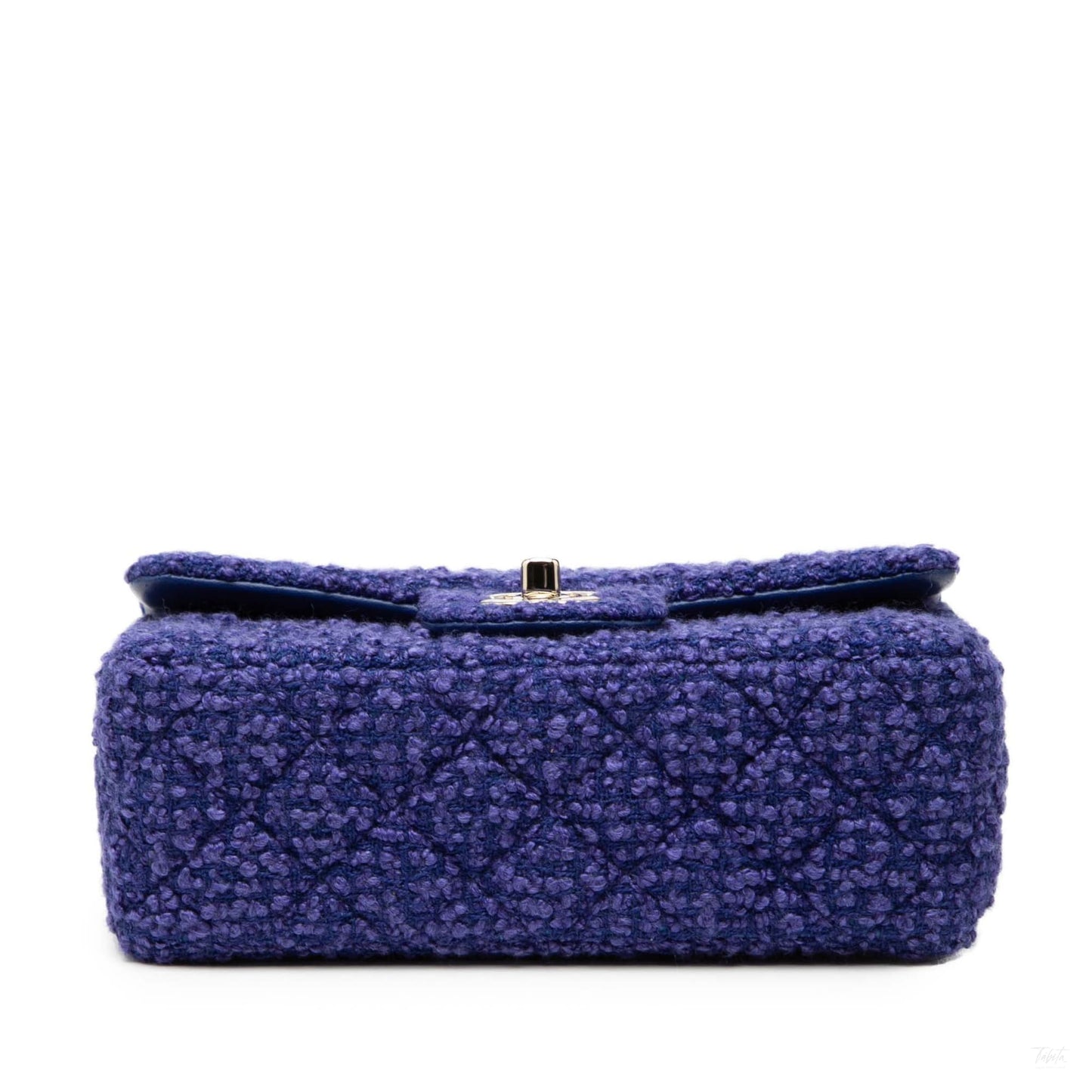 Second hand Chanel Classic Single Flap Mini Tweed Matelassè Shoulder Bag Blue - Tabita Bags