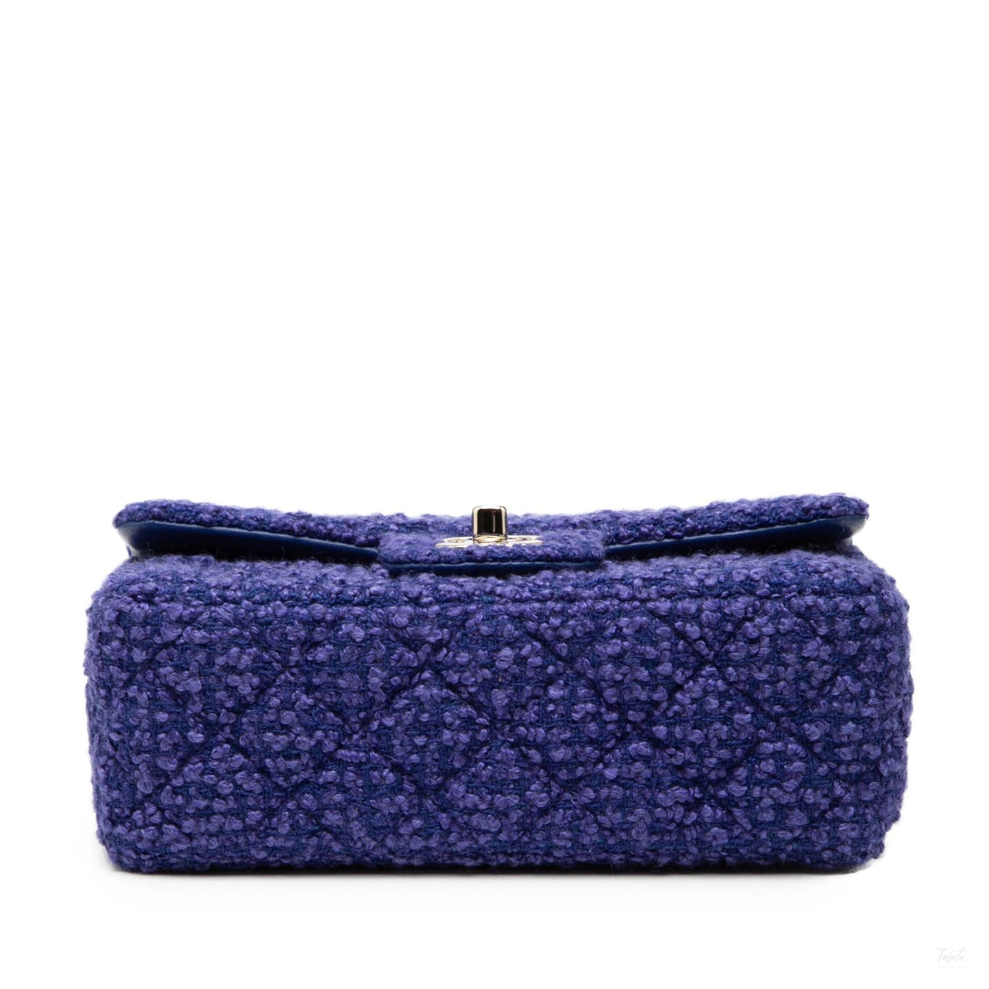 Second hand Chanel Classic Single Flap Mini Tweed Matelassè Shoulder Bag Blue - Tabita Bags
