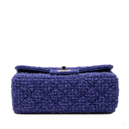 Second hand Chanel Classic Single Flap Mini Tweed Matelassè Shoulder Bag Blue - Tabita Bags