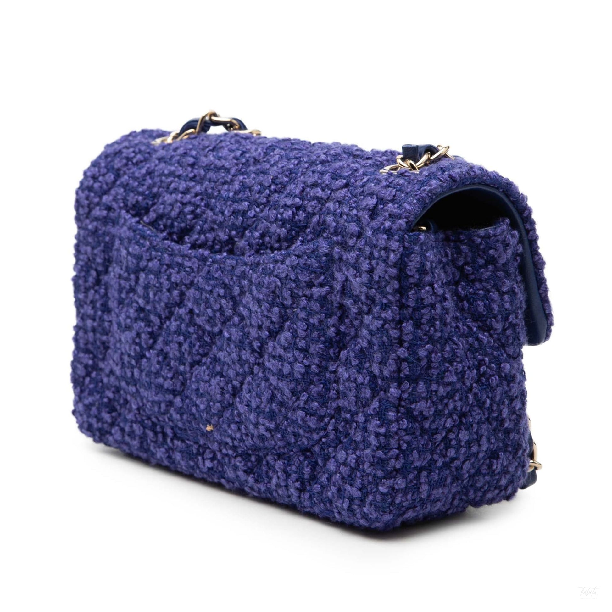 Second hand Chanel Classic Single Flap Mini Tweed Matelassè Shoulder Bag Blue - Tabita Bags