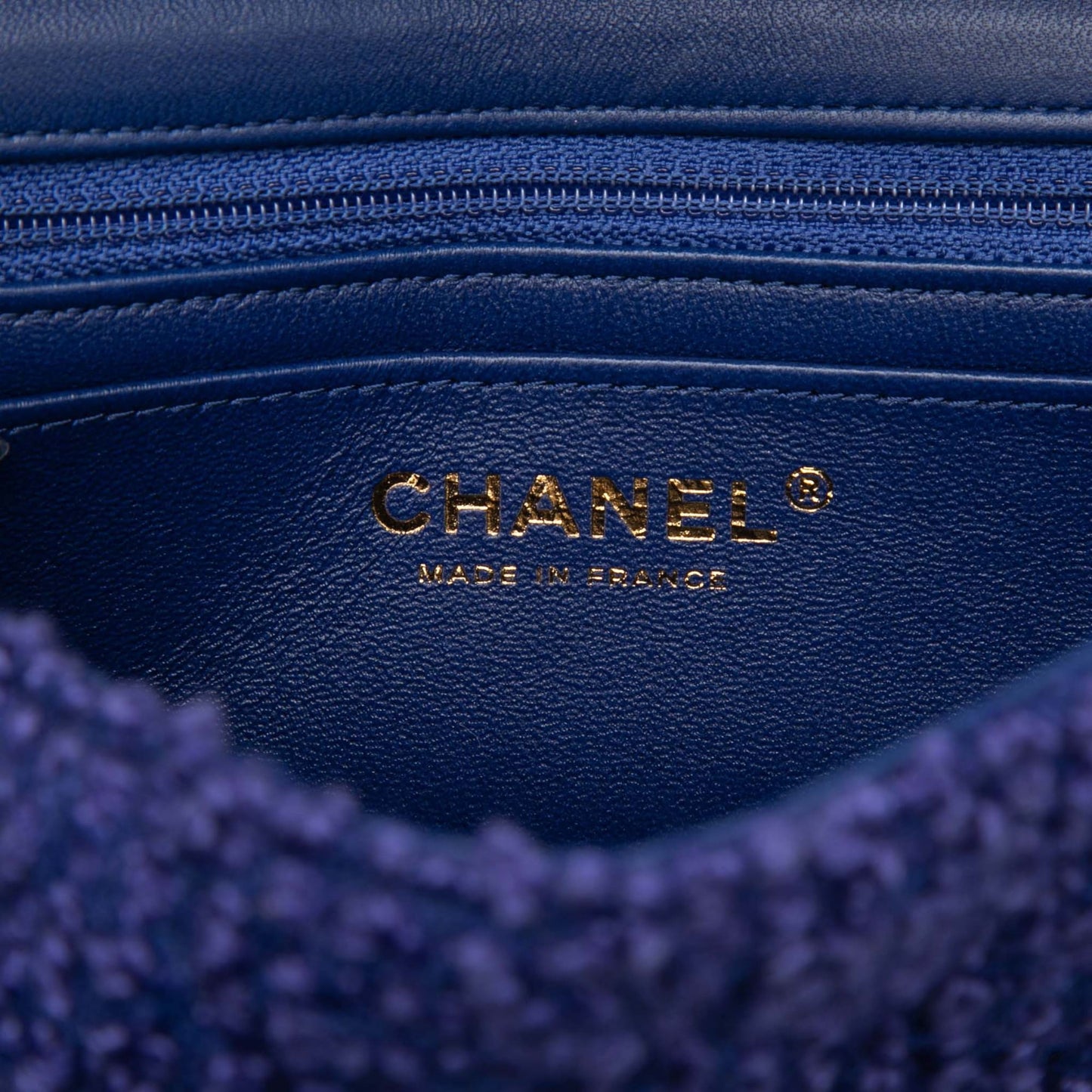 Second hand Chanel Classic Single Flap Mini Tweed Matelassè Shoulder Bag Blue - Tabita Bags
