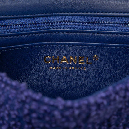 Second hand Chanel Classic Single Flap Mini Tweed Matelassè Shoulder Bag Blue - Tabita Bags