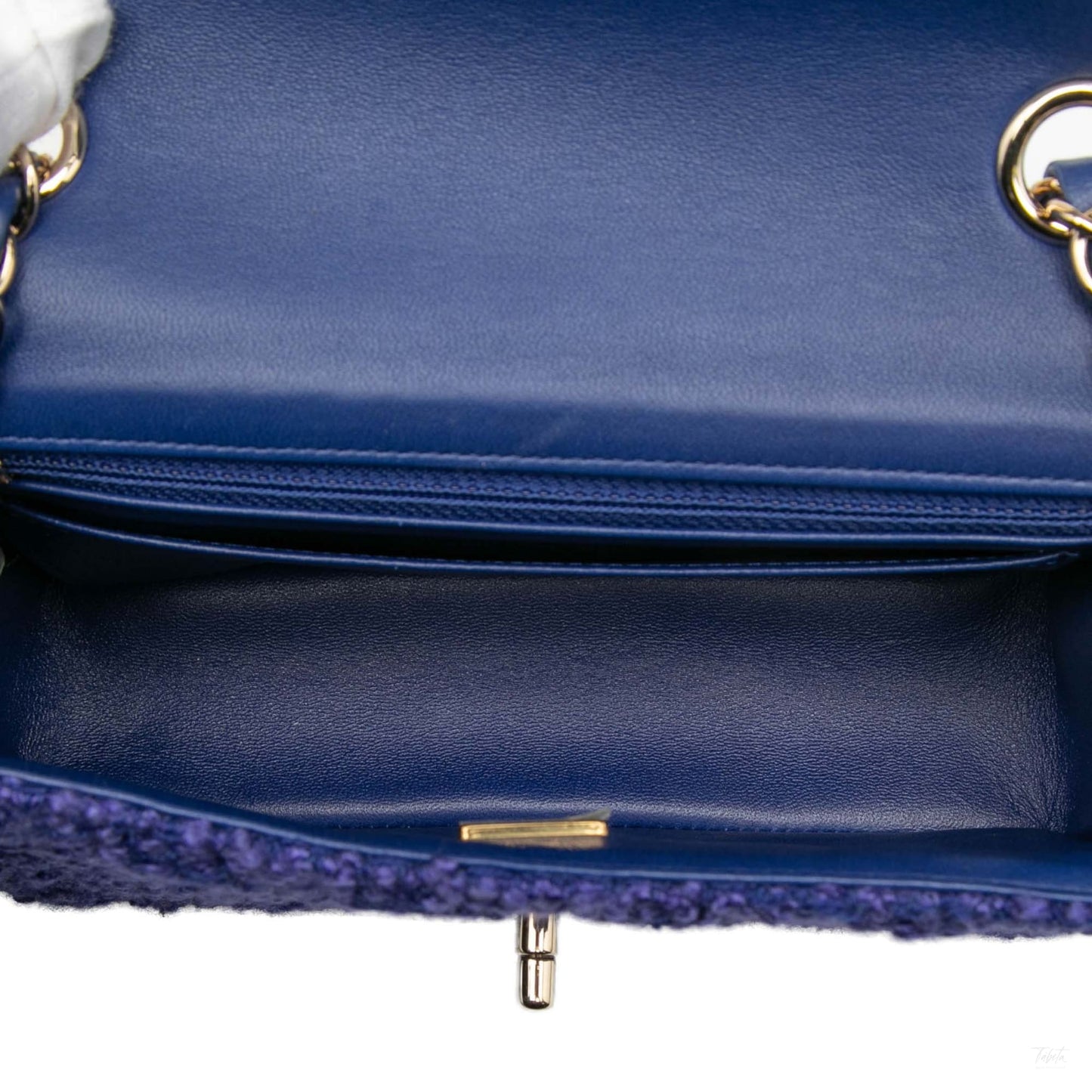 Second hand Chanel Classic Single Flap Mini Tweed Matelassè Shoulder Bag Blue - Tabita Bags