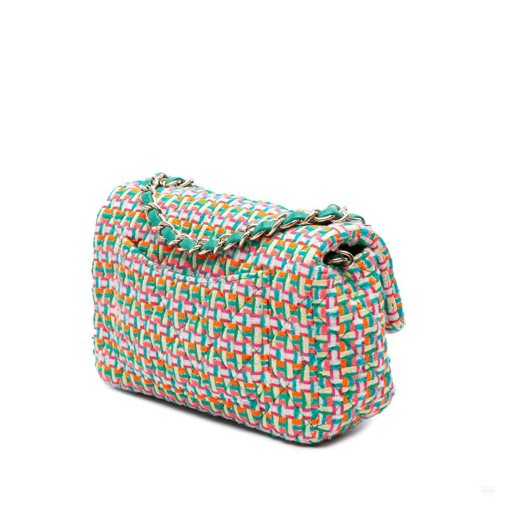 Second hand Chanel Classic Single Flap Mini Tweed Matelassè Shoulder Bag Multicolor - Tabita Bags