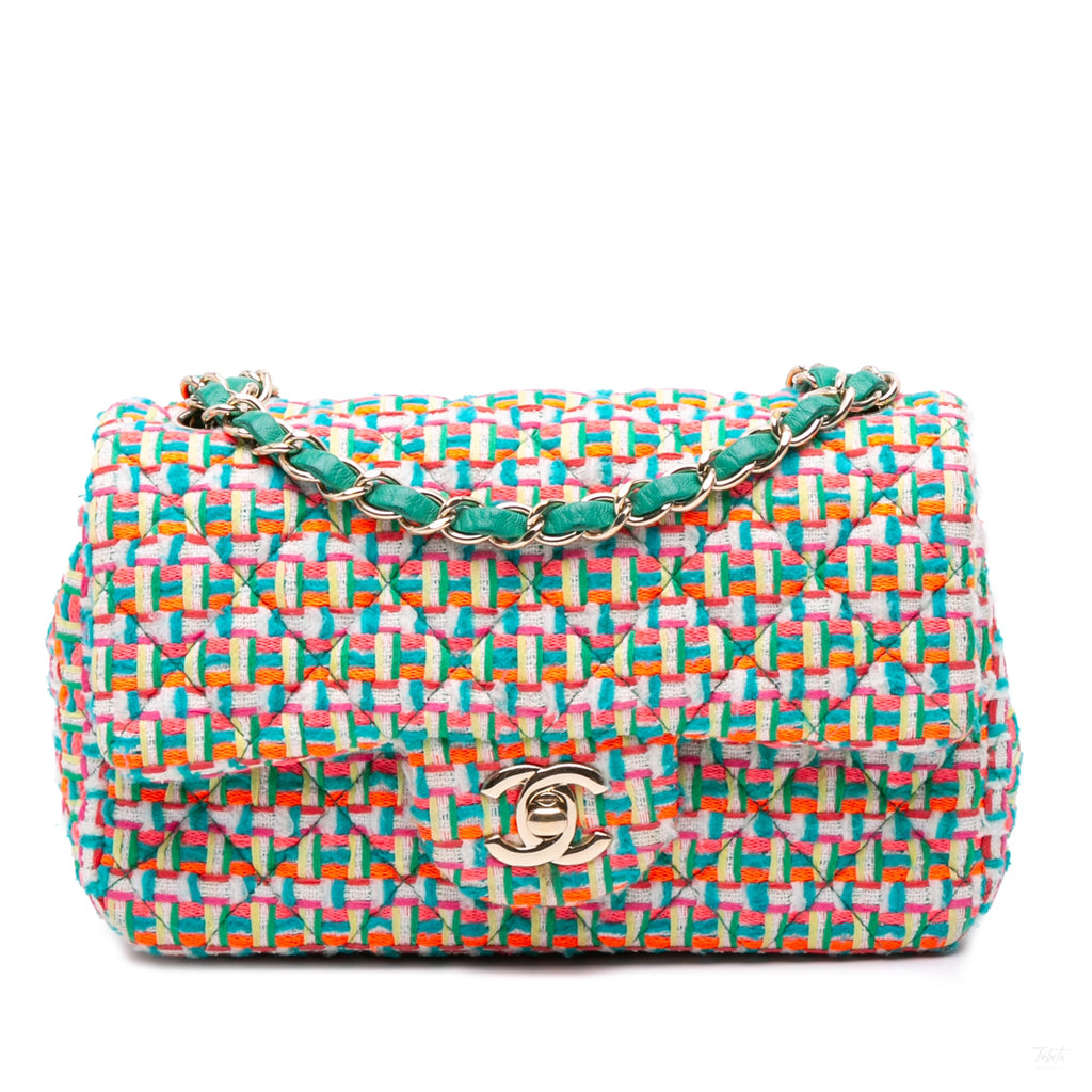 Second hand Chanel Classic Single Flap Mini Tweed Matelassè Shoulder Bag Multicolor - Tabita Bags