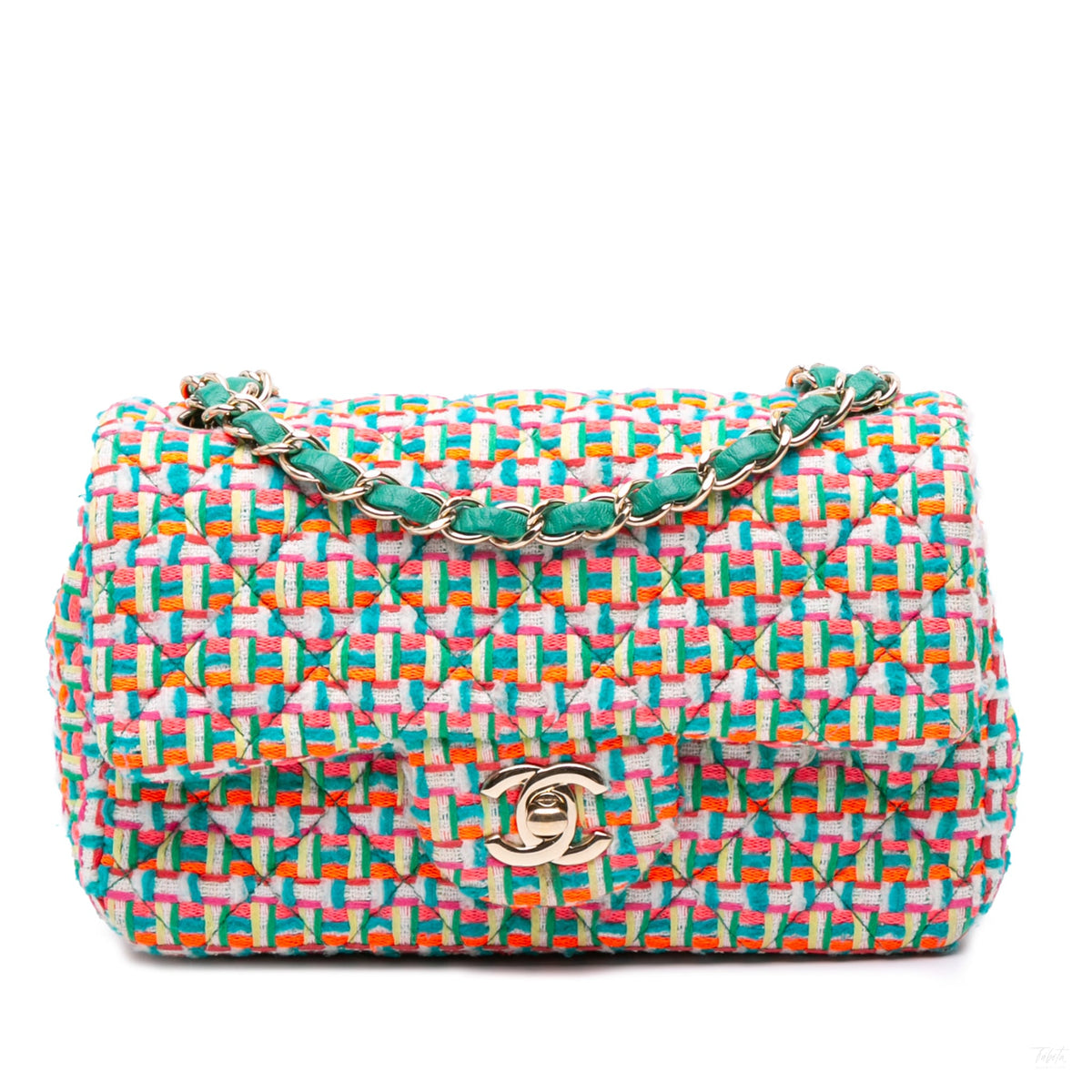 Second hand Chanel Classic Single Flap Mini Tweed Matelassè Shoulder Bag Multicolor - Tabita Bags