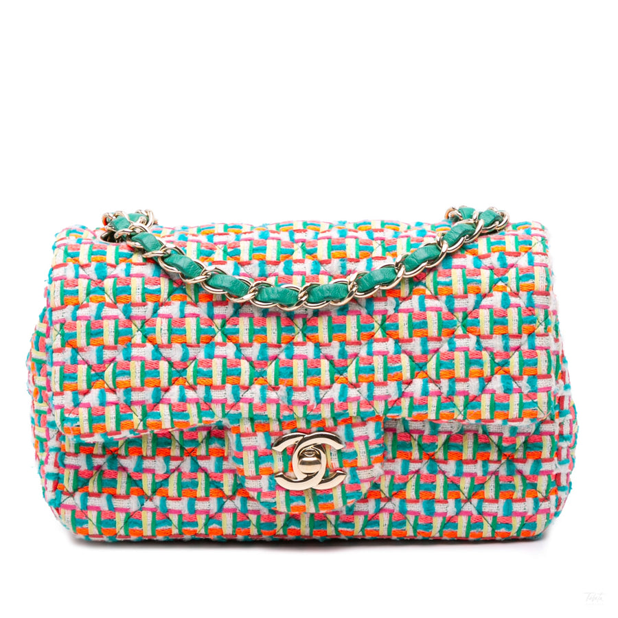 Second hand Chanel Classic Single Flap Mini Tweed Matelassè Shoulder Bag Multicolor - Tabita Bags