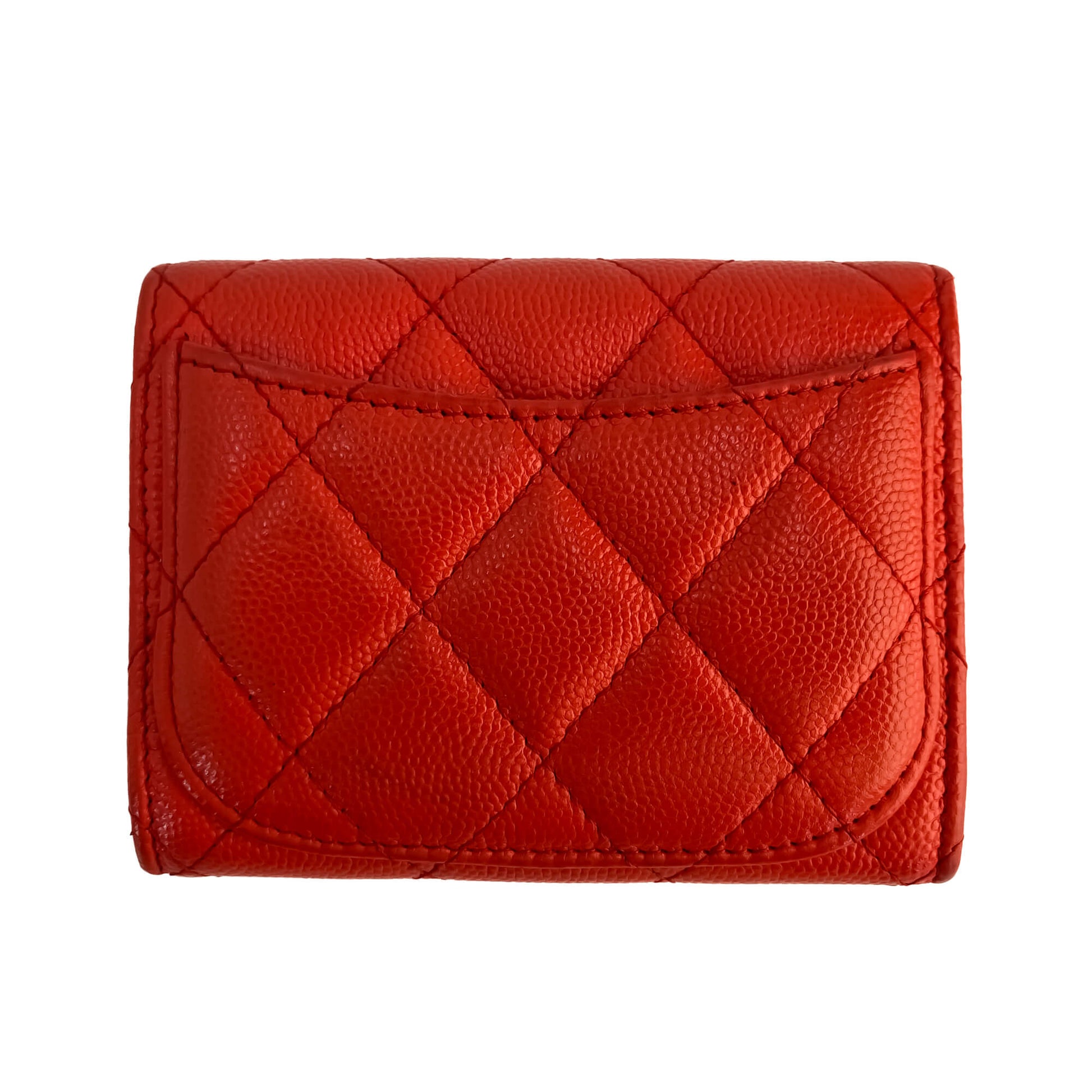 Second hand Chanel Classic Single Flap Small Caviar Leather Matelassè Folding Wallet Red - Tabita Bags