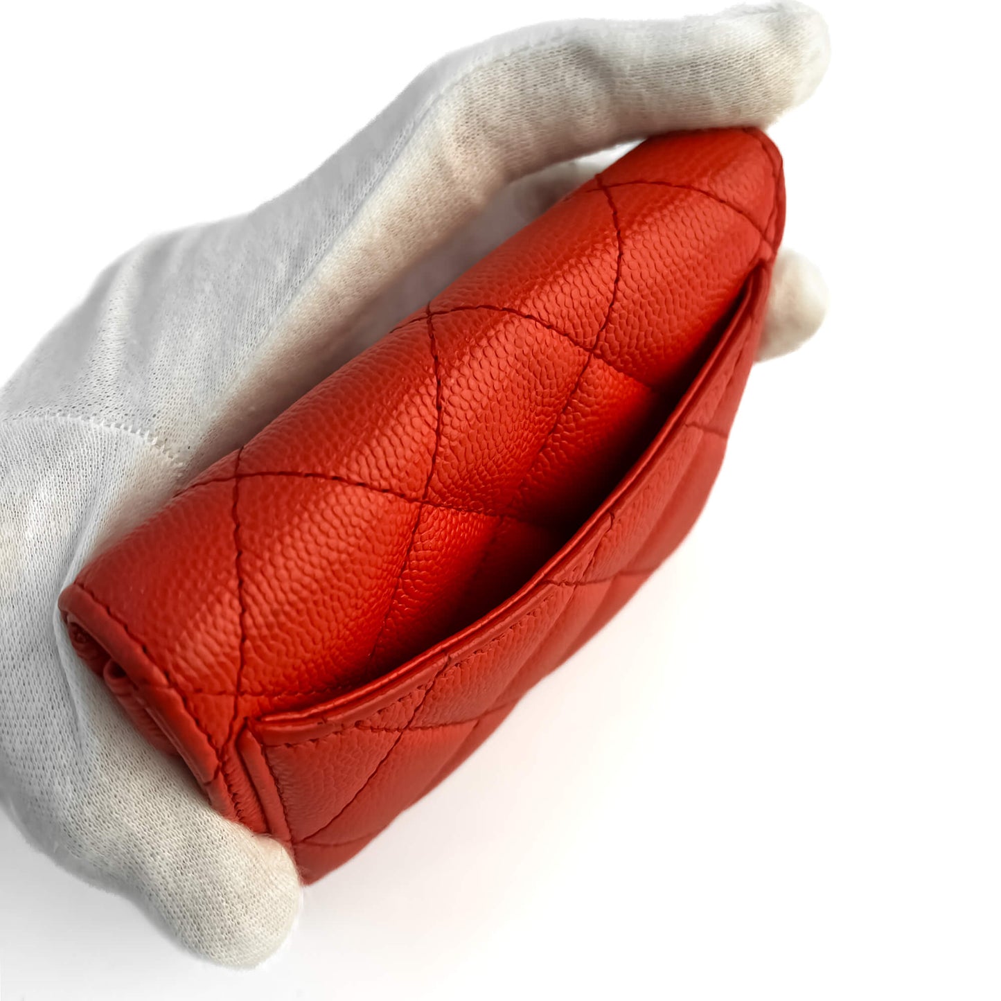 Second hand Chanel Classic Single Flap Small Caviar Leather Matelassè Folding Wallet Red - Tabita Bags