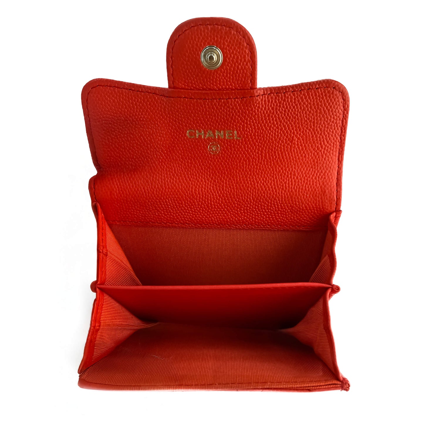 Second hand Chanel Classic Single Flap Small Caviar Leather Matelassè Folding Wallet Red - Tabita Bags