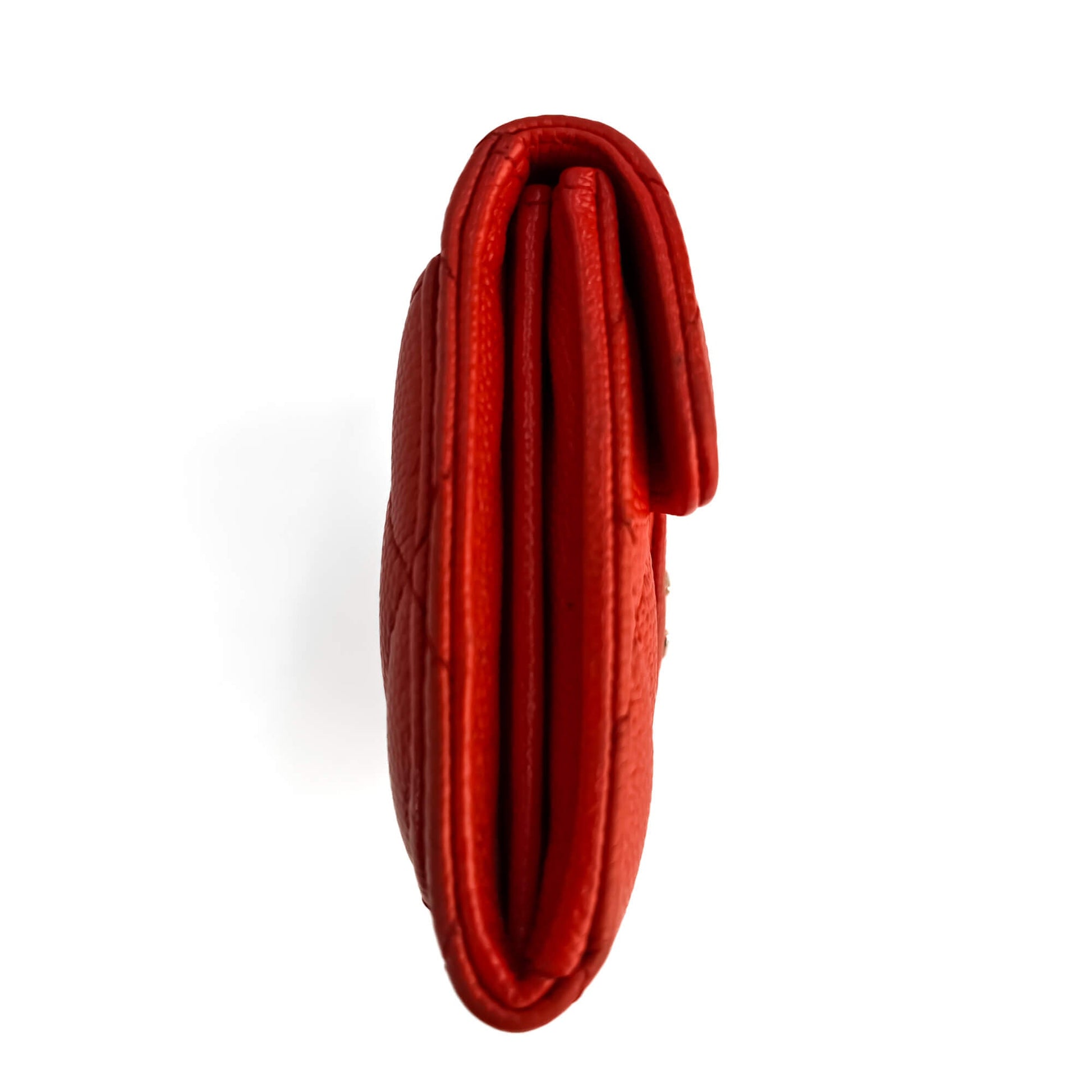 Second hand Chanel Classic Single Flap Small Caviar Leather Matelassè Folding Wallet Red - Tabita Bags