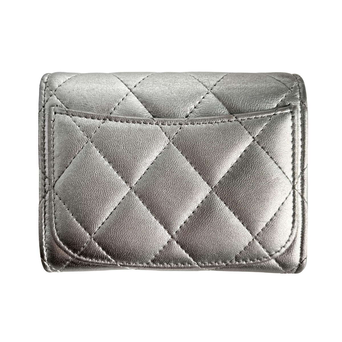 Second hand Chanel Classic Single Flap Small Matelassè Lambskin Leather Folding Wallet Metallic - Tabita Bags