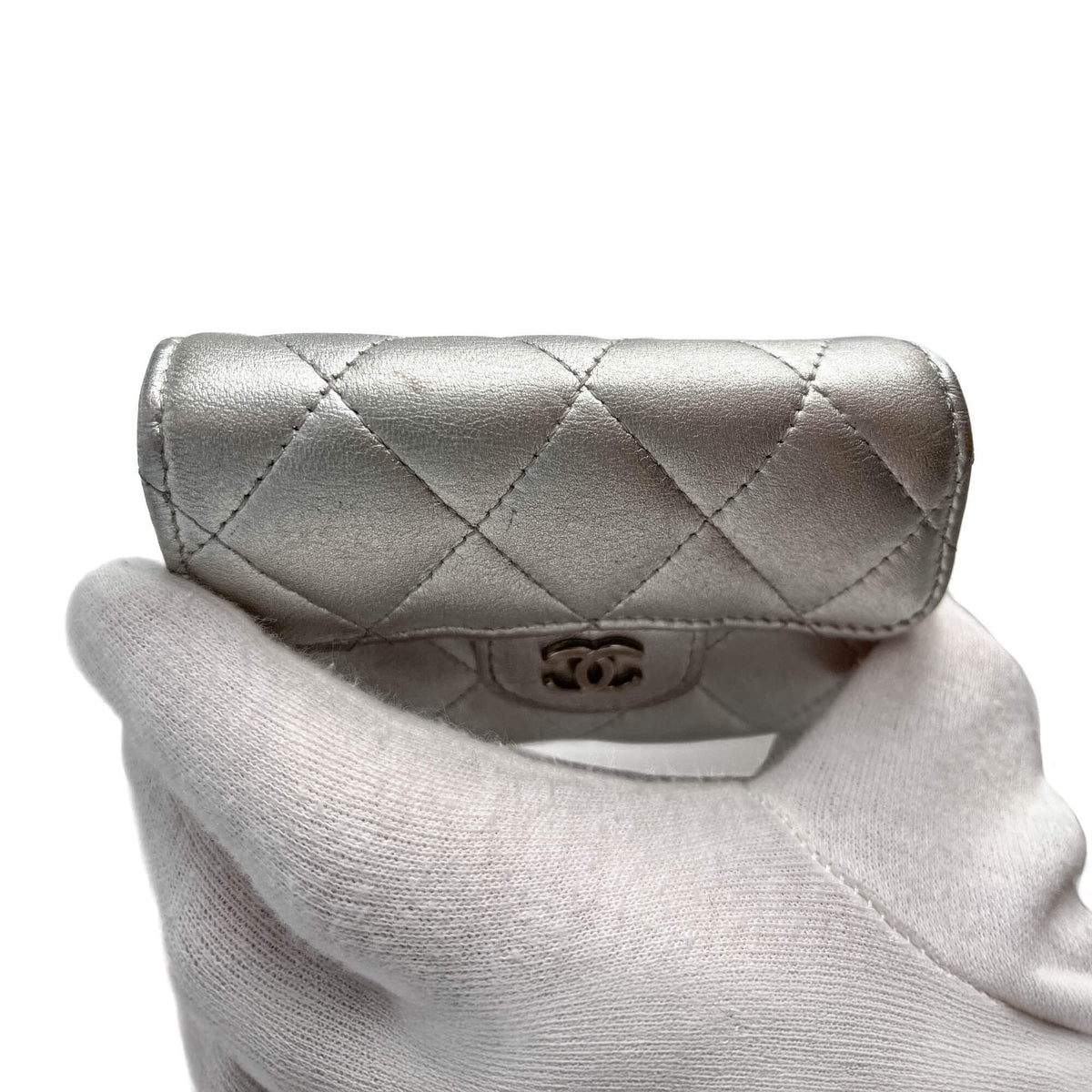 Second hand Chanel Classic Single Flap Small Matelassè Lambskin Leather Folding Wallet Metallic - Tabita Bags