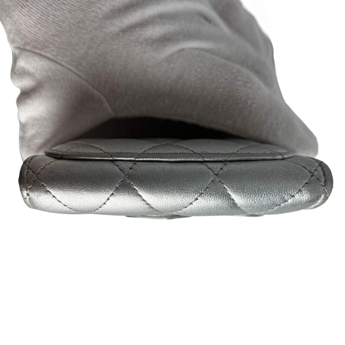 Second hand Chanel Classic Single Flap Small Matelassè Lambskin Leather Folding Wallet Metallic - Tabita Bags