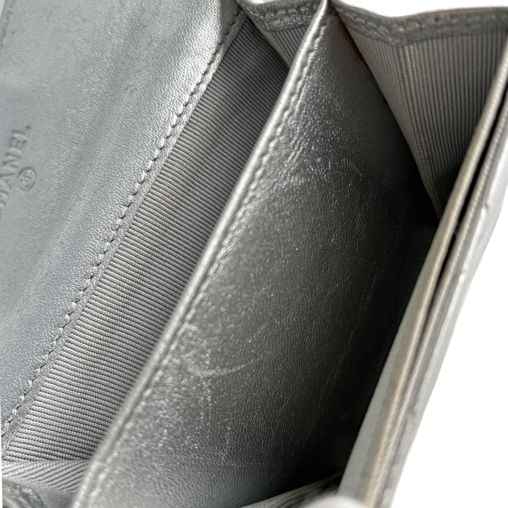 Second hand Chanel Classic Single Flap Small Matelassè Lambskin Leather Folding Wallet Metallic - Tabita Bags