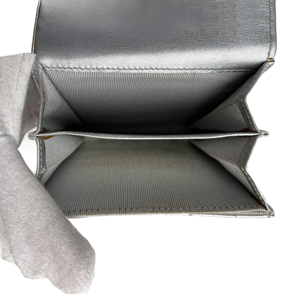 Second hand Chanel Classic Single Flap Small Matelassè Lambskin Leather Folding Wallet Metallic - Tabita Bags