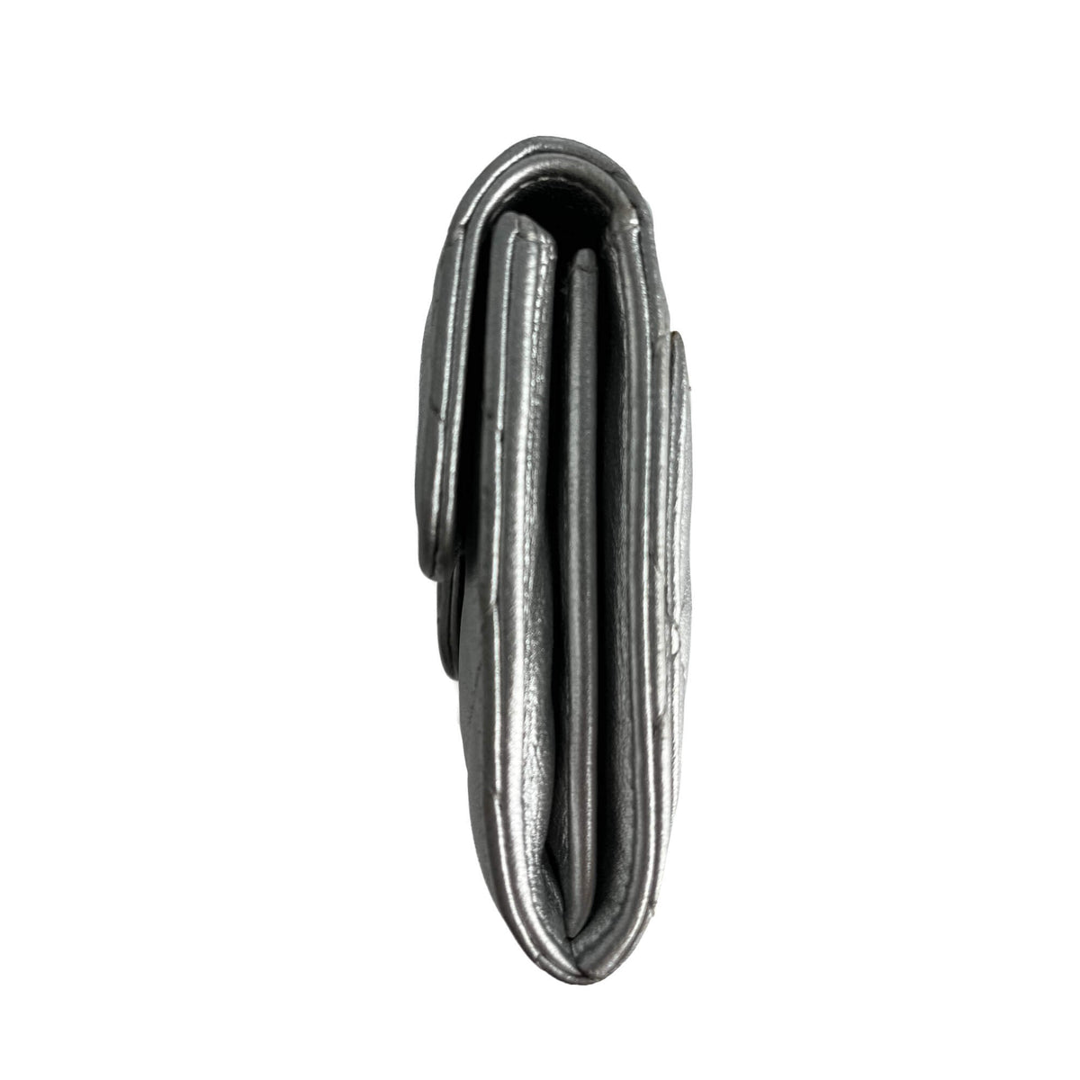 Second hand Chanel Classic Single Flap Small Matelassè Lambskin Leather Folding Wallet Metallic - Tabita Bags