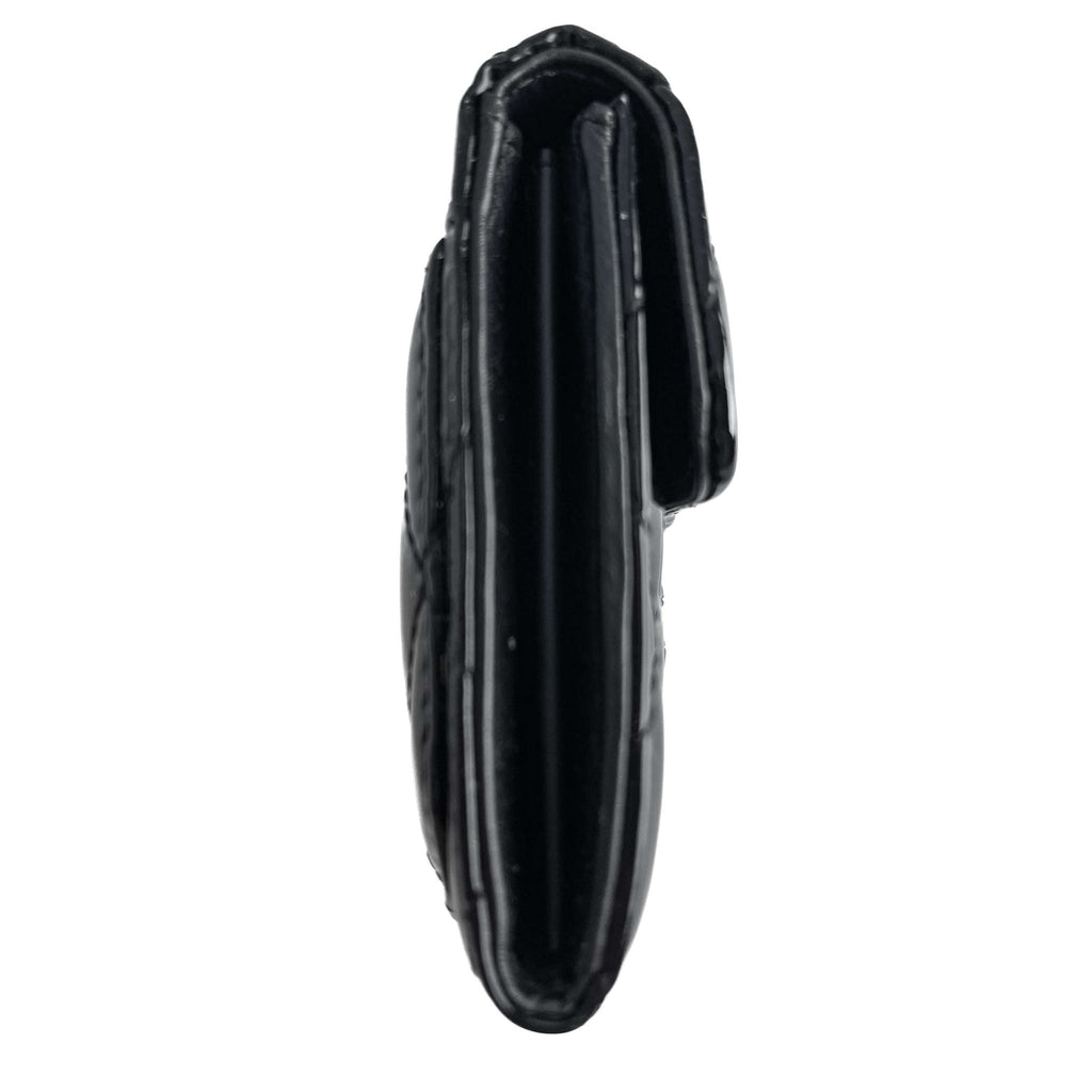 Second hand Chanel Classic Single Flap Small Matelassè Patent Leather Folding Wallet Black - Tabita Bags