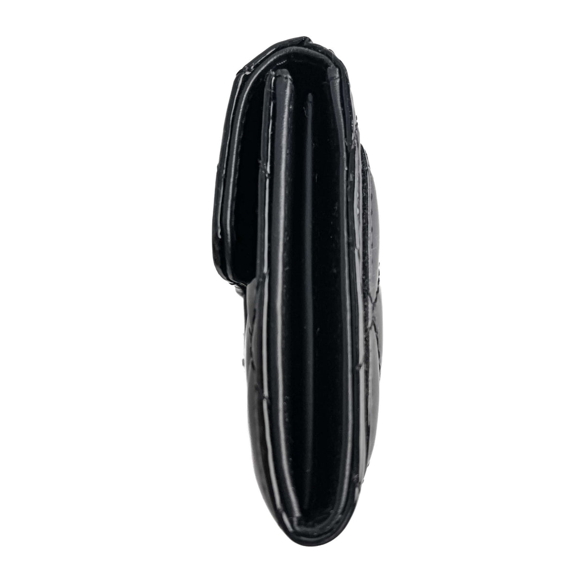 Second hand Chanel Classic Single Flap Small Matelassè Patent Leather Folding Wallet Black - Tabita Bags