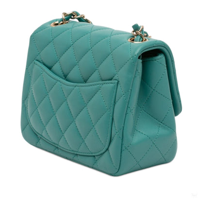 Second hand Chanel Classic Single Flap Square Lambskin Leather Matelassè Shoulder Bag Green - Tabita Bags