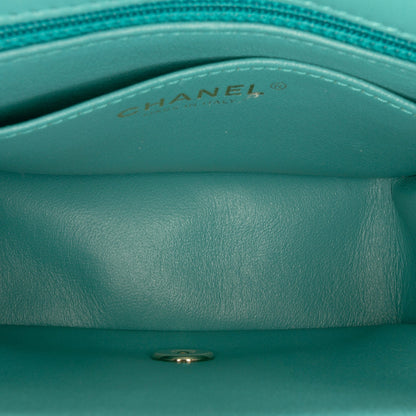 Second hand Chanel Classic Single Flap Square Lambskin Leather Matelassè Shoulder Bag Green - Tabita Bags