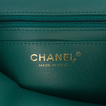 Second hand Chanel Classic Single Flap Square Lambskin Leather Matelassè Shoulder Bag Green - Tabita Bags