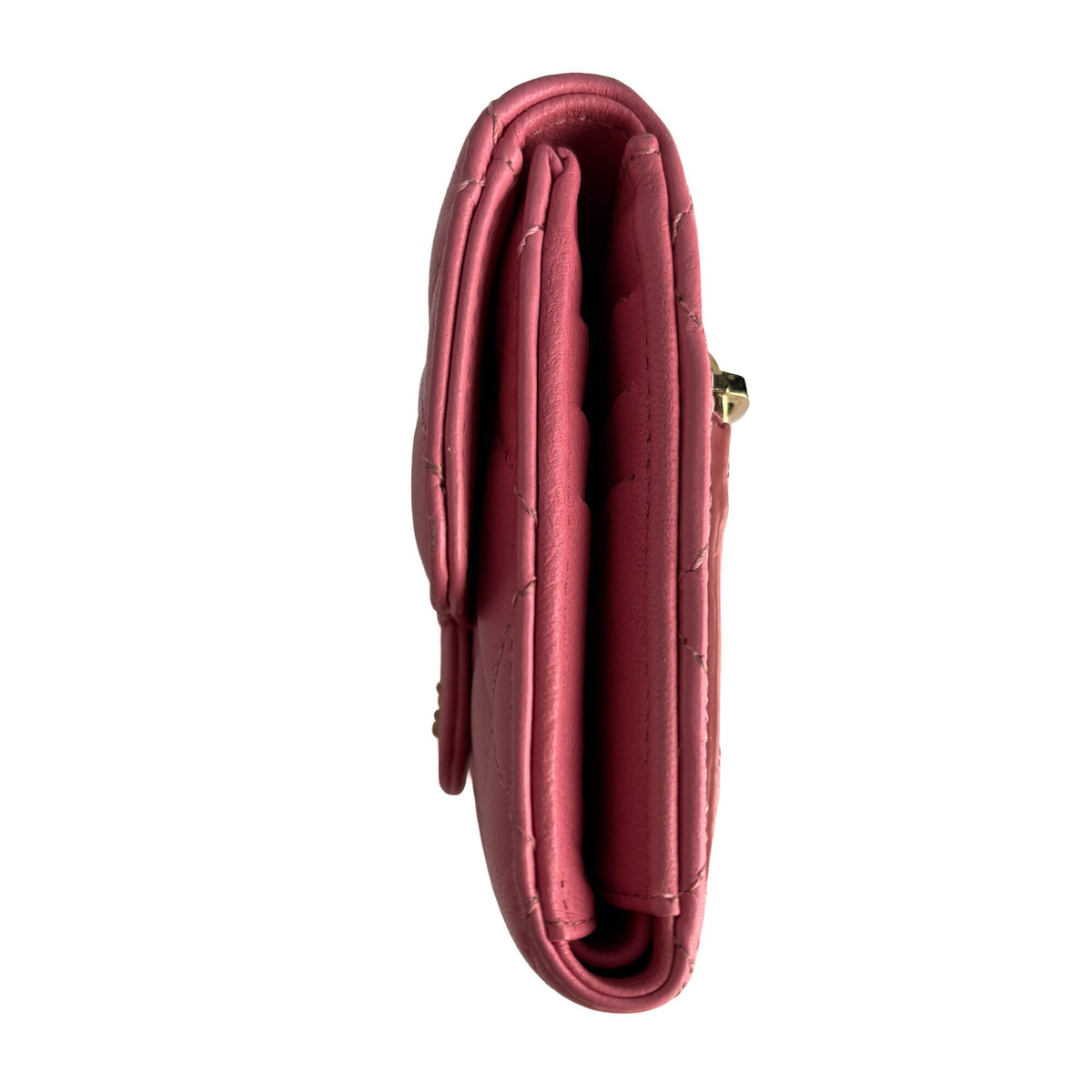 Second hand Chanel Classic Single Flap Trifolding Lambskin Leather Matelassè Compact Wallet Pink - Tabita Bags