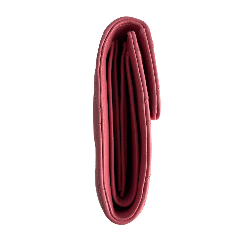 Second hand Chanel Classic Single Flap Trifolding Lambskin Leather Matelassè Compact Wallet Pink - Tabita Bags
