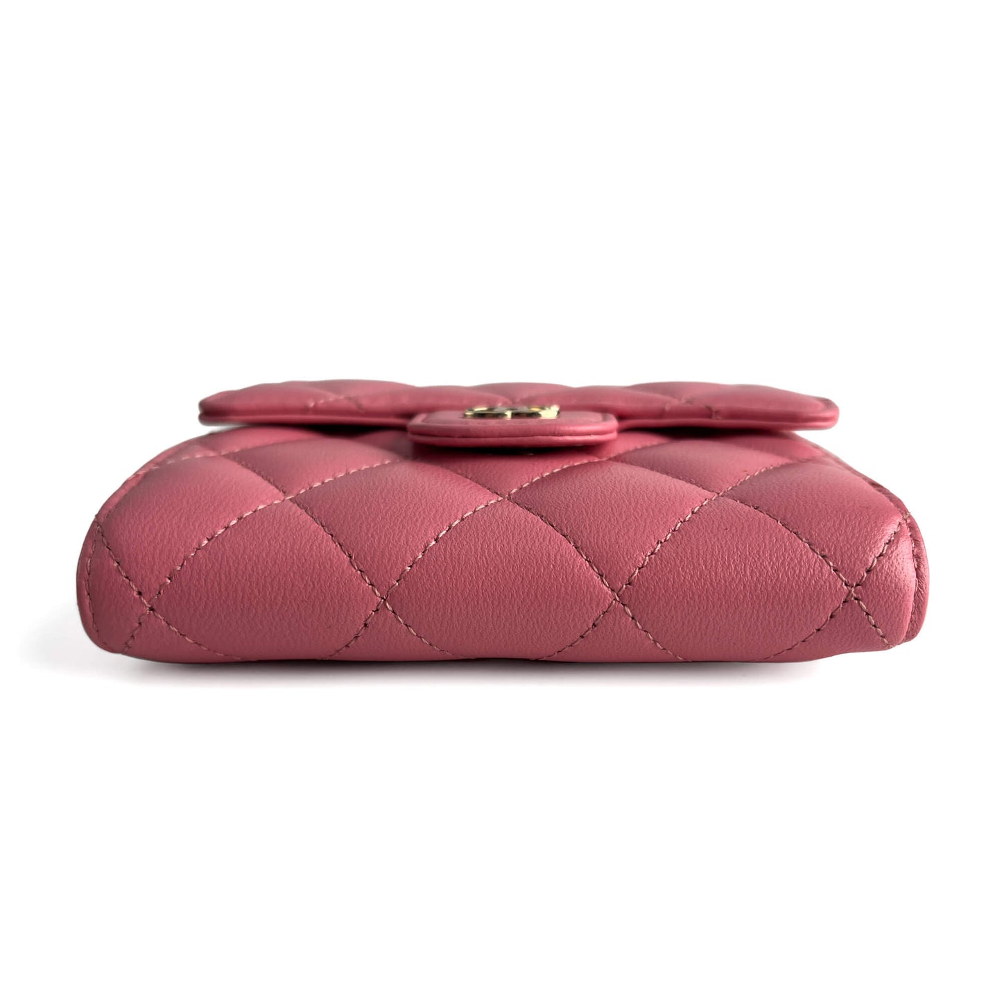 Second hand Chanel Classic Single Flap Trifolding Lambskin Leather Matelassè Compact Wallet Pink - Tabita Bags