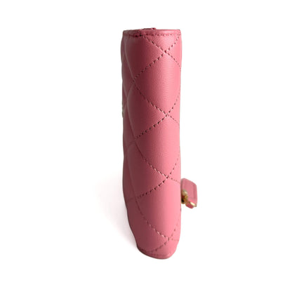 Second hand Chanel Classic Single Flap Trifolding Lambskin Leather Matelassè Compact Wallet Pink - Tabita Bags