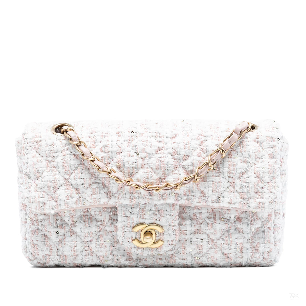 Second hand Chanel Classic Single Flap Tweed Matelassè Crossbody Pink - Tabita Bags