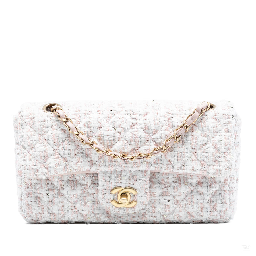 Second hand Chanel Classic Single Flap Tweed Matelassè Crossbody Pink - Tabita Bags