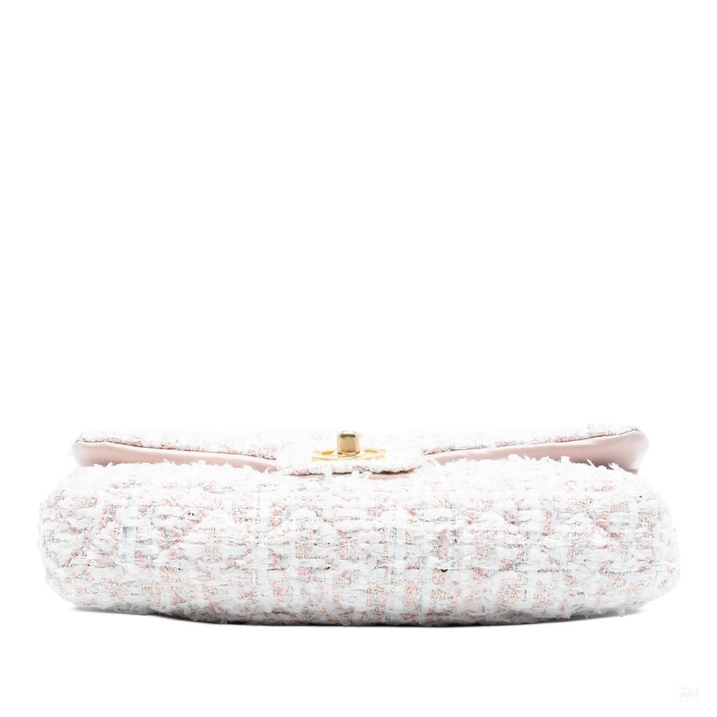 Second hand Chanel Classic Single Flap Tweed Matelassè Crossbody Pink - Tabita Bags