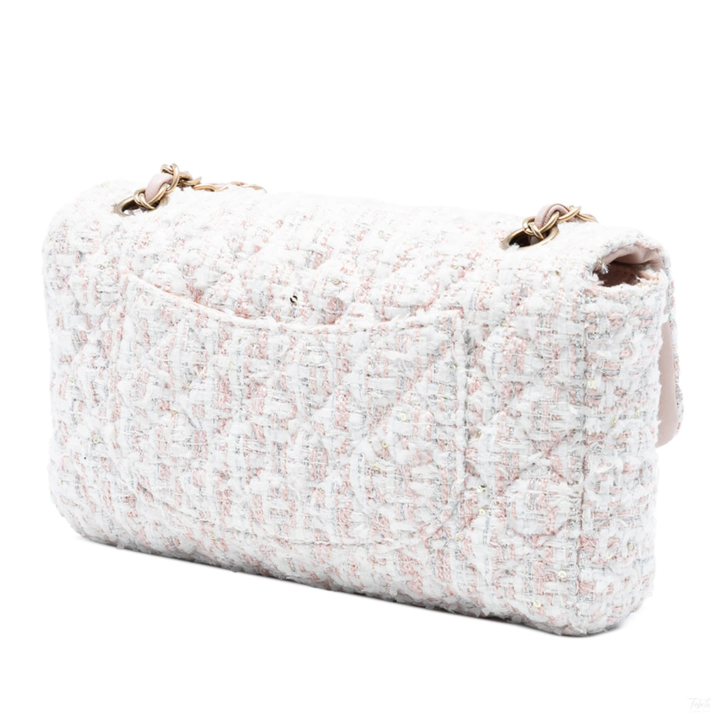 Second hand Chanel Classic Single Flap Tweed Matelassè Crossbody Pink - Tabita Bags