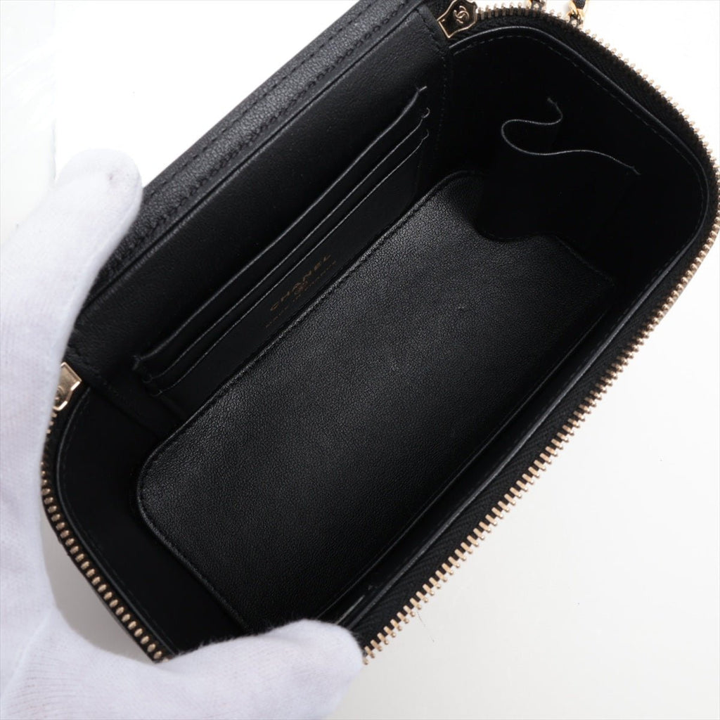 Second hand Chanel Coco Casino Small Lambskin Leather Quilted with Chain Vanity Case Handbag Black - Tabita Bags
