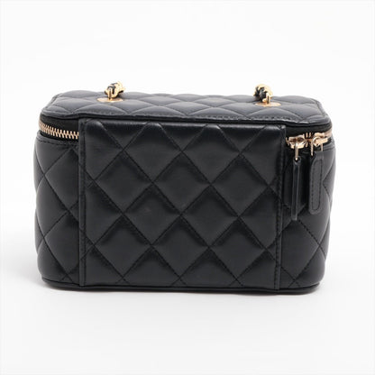 Second hand Chanel Coco Casino Small Lambskin Leather Quilted with Chain Vanity Case Handbag Black - Tabita Bags
