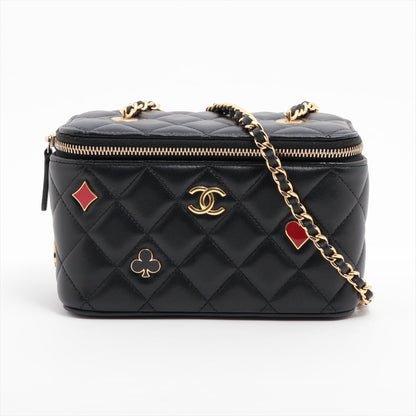 Second hand Chanel Coco Casino Small Lambskin Leather Quilted with Chain Vanity Case Handbag Black - Tabita Bags