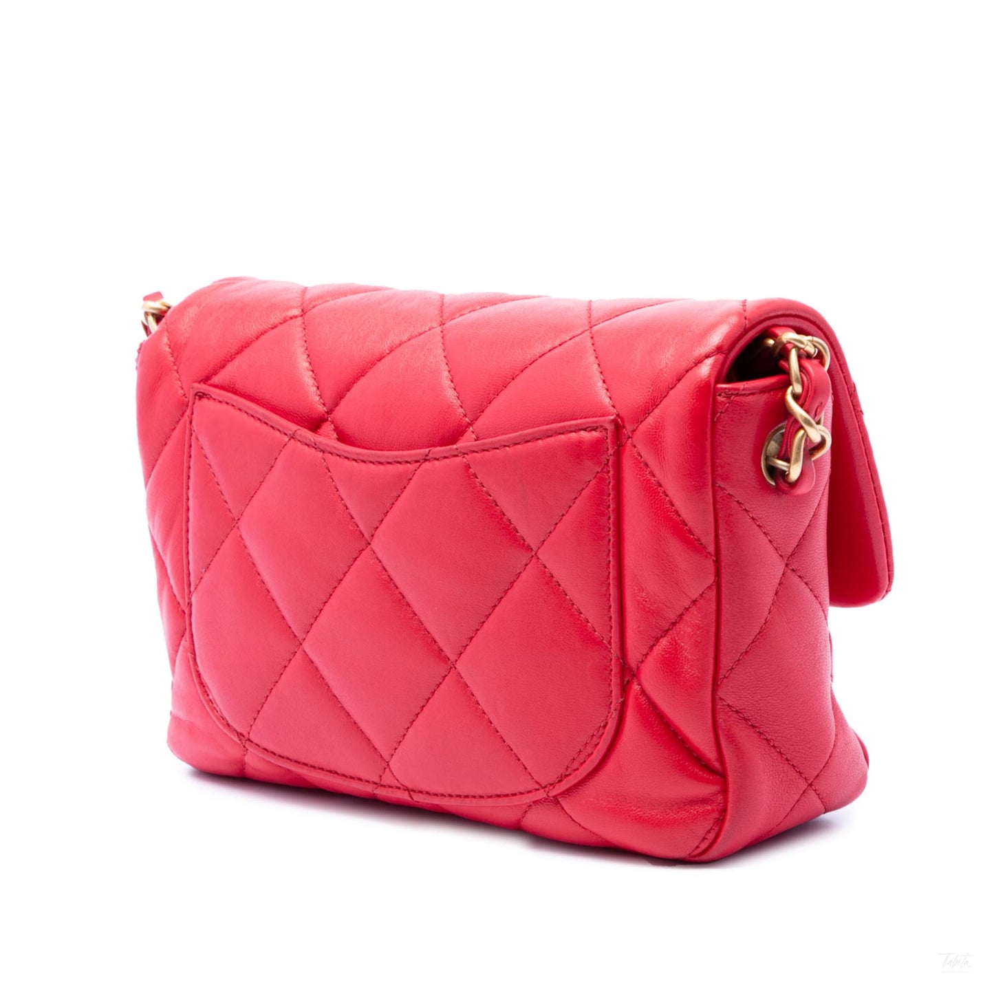 Second hand Chanel Coco Love Small Lambskin Leather Quilted Flap Shoulder Bag Red - Tabita Bags
