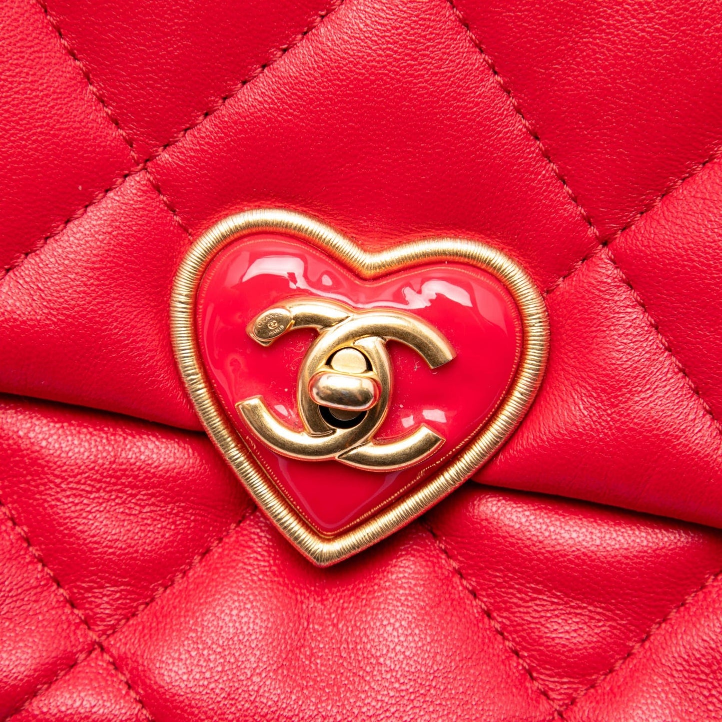 Second hand Chanel Coco Love Small Lambskin Leather Quilted Flap Shoulder Bag Red - Tabita Bags
