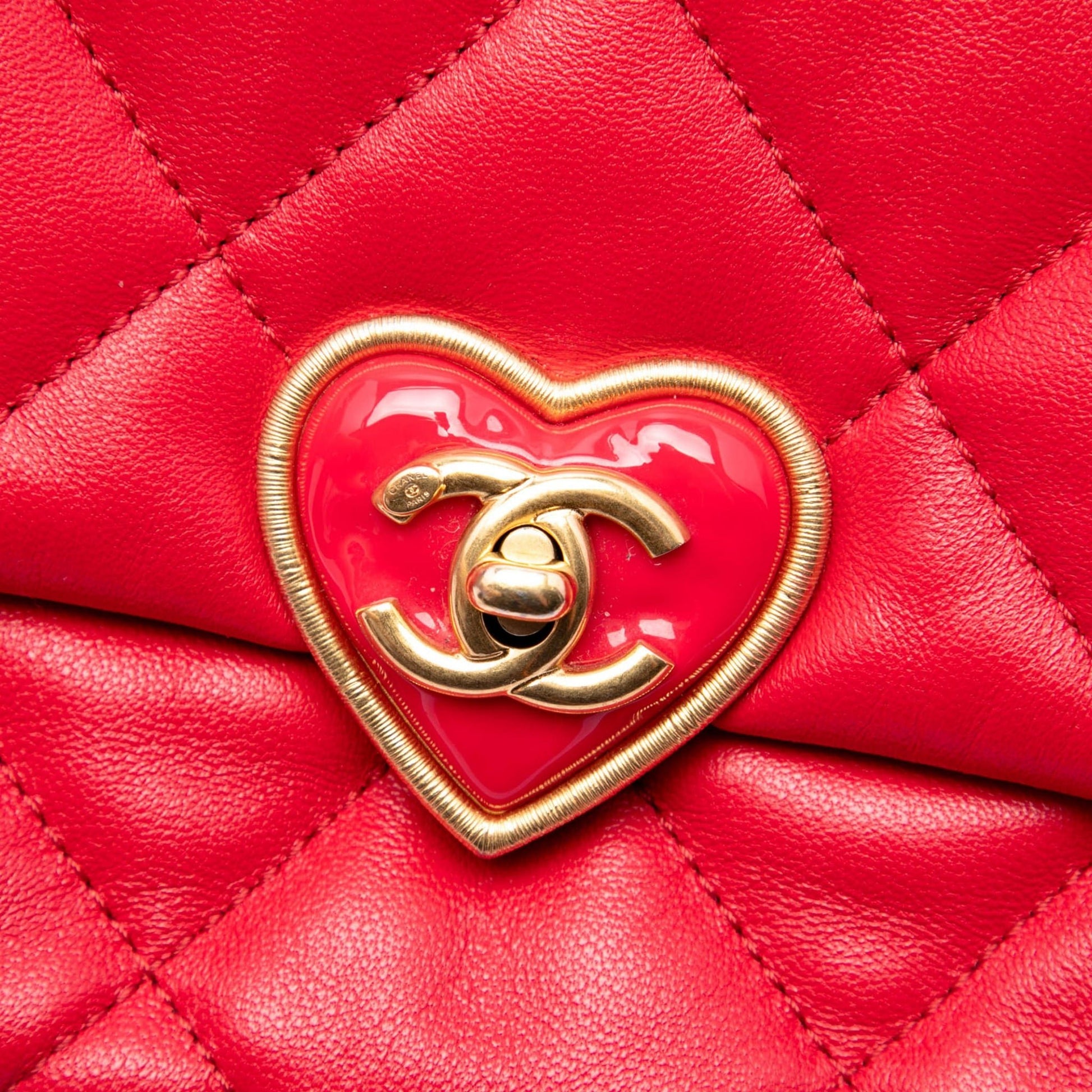 Second hand Chanel Coco Love Small Lambskin Leather Quilted Flap Shoulder Bag Red - Tabita Bags