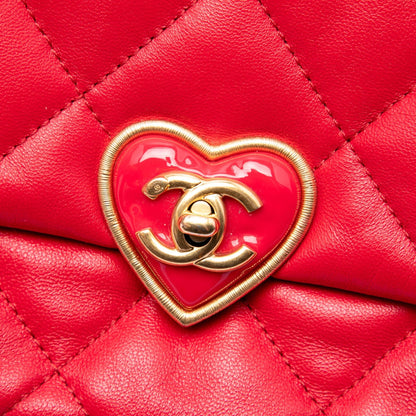 Second hand Chanel Coco Love Small Lambskin Leather Quilted Flap Shoulder Bag Red - Tabita Bags