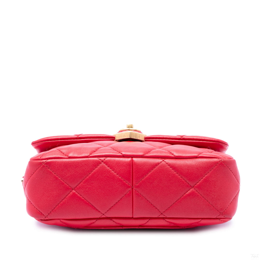Second hand Chanel Coco Love Small Lambskin Leather Quilted Flap Shoulder Bag Red - Tabita Bags