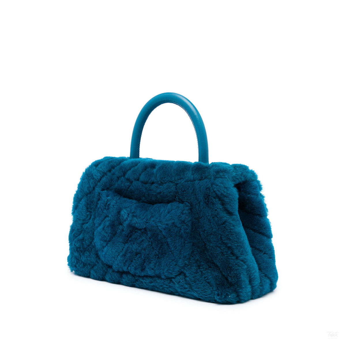 Second hand Chanel Coco Mini Shearling Chevron Top-handle Shoulder Bag Blue - Tabita Bags