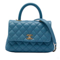 Second hand Chanel Coco Small Caviar Leather Top-handle Shoulder Bag Blue - Tabita Bags