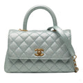 Second hand Chanel Coco Small Caviar Leather Top-handle Shoulder Bag Blue - Tabita Bags