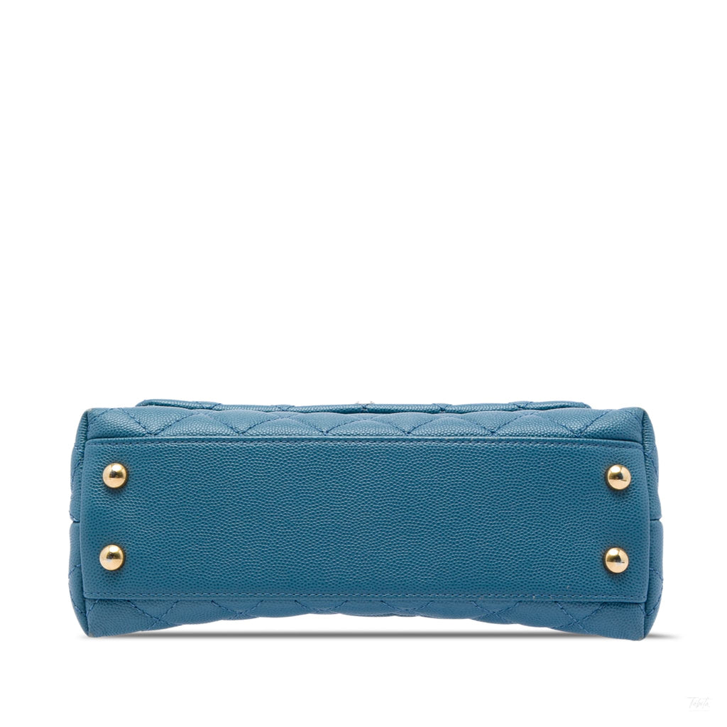 Second hand Chanel Coco Small Caviar Leather Top-handle Shoulder Bag Blue - Tabita Bags