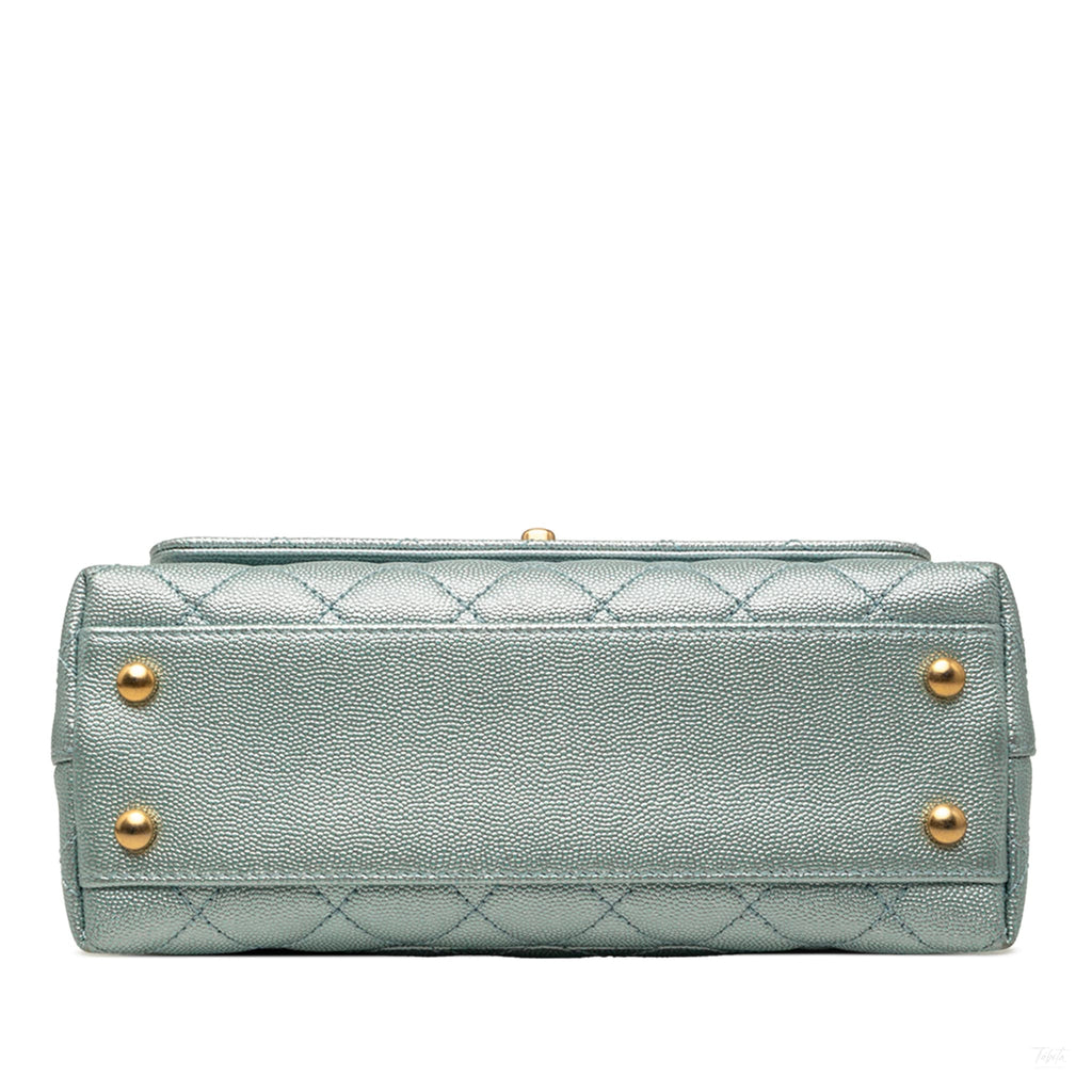 Second hand Chanel Coco Small Caviar Leather Top-handle Shoulder Bag Blue - Tabita Bags